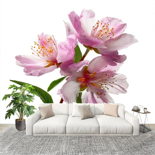 3d Alta Definizione Fiori Di Pesco Fiori Carta da Parati Tessuto Non Tessuto 200x140 cm Rosa Fotomurali Carta da Parati Panoramica per Soggiorno, Ufficio, TV Sfondo al Chiuso Decorazione
