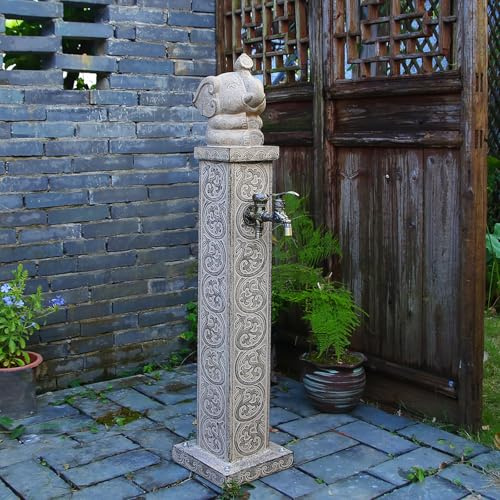 Colonna d'acqua da giardino in stile antico con rubinetto esterno, colonna di approvvigionamento idrico grigio resistente ai raggi UV e al gelo e fontana