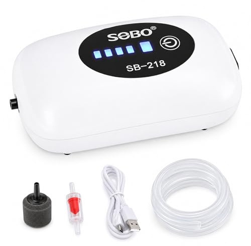 Aquarium Luftpumpe - 1 Ausgänge Ultra leise Belüftungspumpe, Aquarium Sauerstoffpumpe, 180LPH energiesparend Luftpumpe für Süßwasser & Salzwasser, Batterieanzeige