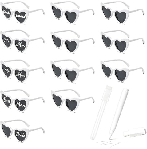 xolear 12 stycken hjärta solglasögon hjärta retro | DIY glasögon farväl moln glasögon bröllop födelsedag karneval halloween fest cosplay resa