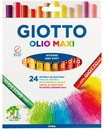 GIOTTO Olio Maxi - Astuccio da 24 Pastelli a Olio Maxi, 11mm, Colori Intensi