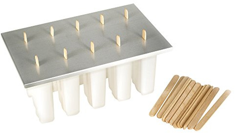 Fox Run 50302COM Återanvändbar frusen ispopmaskin med 24 glasspinnar, plast, aluminiumhölje