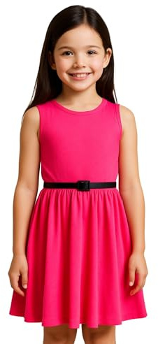 A2Z 4 Kids Ragazze Semplice Vestito A Ruota Festa Moda - New Skater Dress Neon Pink 11-12