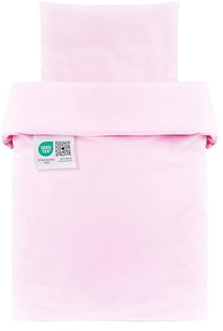 Parure de Lit Bébé 80x80 cm / 35x40 cm | Lot 2 pièces Housse de Couette Enfant et Taie d’Oreiller en 100% Coton | Pour Berceau, Nacelle, Couffin - Rose