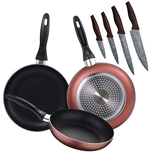 Renberg PK1927 3 poêles 16/20/24 cm, plus jeu de 4 couteaux de cuisine, aluminium pressé/acier inoxydable