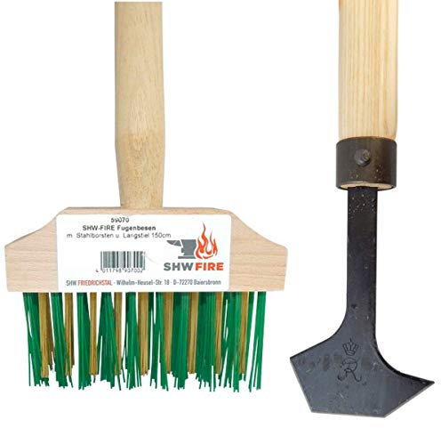 SHW-FIRE Set aus Fugenbesen und Kratzer mit Holzgriff - Reinige Fugen einfach
