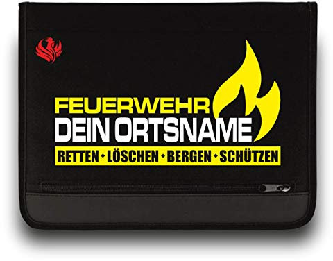 Roter Hahn 112 Personalisierbare Feuerwehr Schreibmappe SM-M00046 Organizer Konferenzmappe Gelb-Weiss