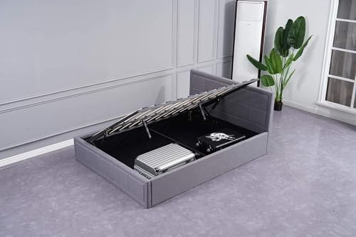 KOSY KOALA Grey Upholstered Storage Ottoman gas side lift Bed Natural Linen Fabric bed 3ft single bed (3FT SINGLE)