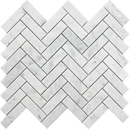 E-MosaicTile Fischgrät Marmor Mosaikfliese Küche Backsplash Bad Wandfliesen Bodenfliesen Carrara-weißer Marmorstein Glänzendes Finish, 2 Stück