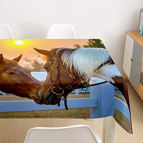 Morbuy Tischdecke Abwaschbar, 3D Pferd Tischtuch Rechteckig Tischwäsche Gartentischdecke Outdoor Tischdekoration Wasserdicht Polyester Ölfest Pflegeleicht (100x140cm,Pferdeliebe)