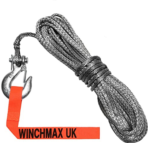 WINCHMAX Dyneema Synthetic Winch Rope 15m x 5mm with 1/4 inch Clevis Hook. ATV, UTV Quad 4x4