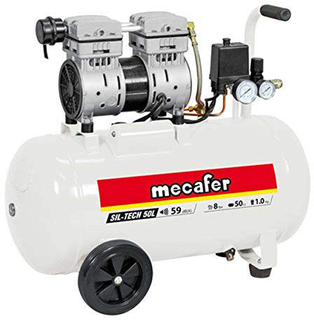 Mecafer 425543 Compresseur Silencieux 50L/1,3 HP/8 bar Blanc