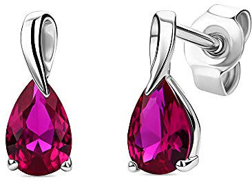 Orovi Schmuck Damen Tropfen Ohrringe Weißgold mit Edelstein/Geburtsstein Juli roter Rubin Ohrhänger aus 9 Karat (375) Gold