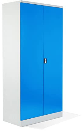 Schrank & Stuhl XL Werkzeugschrank – Werkstattschrank mit 4 höhenverstellbaren Fachböden, Stahlschrank für Werkzeuge, 195 x 92 x 50 cm (H x B x T), Grau/Lichtblau