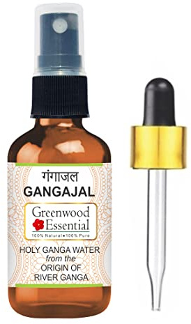 GREENWOOD ESSENTIAL Gangajal Holy Ganga Water from the Origin of River Ganga at Devprayag in Amber Glass Bottle with Spray & Dropper 100ml