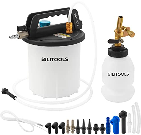 BILITOOLS 3L Brake Bleeder Vacuum Pump Kit Air Compressor, Universal One Person Pneumatic Brake System Clutch Fluid Bleeding Extractor Tool with Adapters & 1L Refilling Bottle