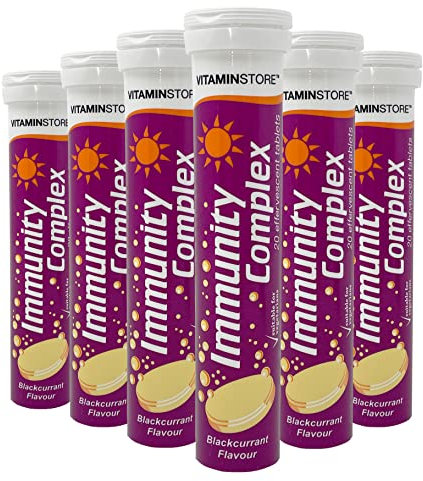 Vitamin Store Immunity Complex Effervescent Tablets, Blackcurrant Flavoured, Suitable for Vegetarians, 6 Packs of 20