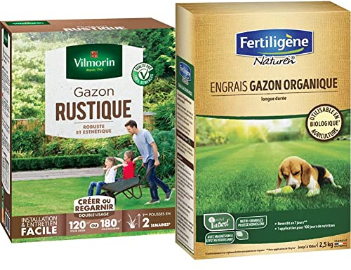 Vilmorin 4460415 Gazon Rustique, Vert, 3 kg & NATUREN Engrais Gazon Organique 100m² 2,5kg