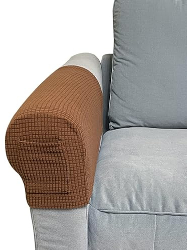 Skybook Armlehnen-Stuhlhussen mit 1 Tasche, dehnbar, für Sessel, Couch, Armlehnen, rutschfest, Spandex, Polyester, Sofa-Stuhl-Armkappen, Schonbezüge für Möbelschutz, 2er-Set (Kaffee)