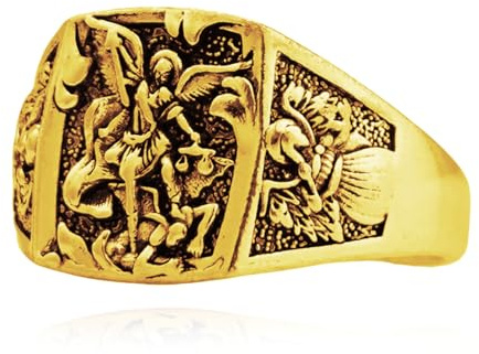 MayiaHey Engels Ring, Engelsflügel Ring für Männer, Altgriechischer Engels Ring Flügelengelschmuck, Retro-Engelsschwertring Hip-Hop-Engelsbandring Punk-Engelsflügelring für Jungen (18.1, Gold)