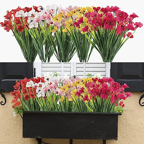 Künstliche Blumen 16 Bündel Gefälschte Blumen Kunststoff Kunstblumen Outdoor UV Beständig Veilchen Gefälschte Blumen für Draußen Künstliche Pflanzen für Innen Außen Garten Haus (16 Bündel, Veilchen)