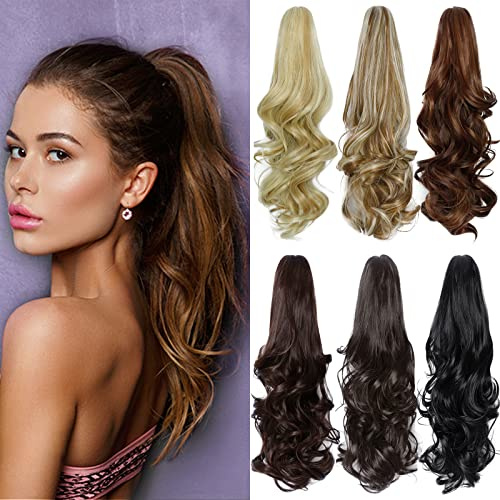 PARXITN Ponytail Extension 40cm Lang Gewellt Clip in Haarteil Synthetischem Claw Pferdeschwanz Haarverlängerung Zopf