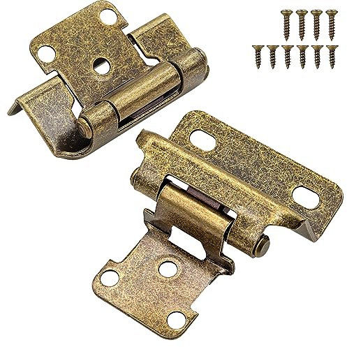 Schrankscharniere aus antikem Messing für Küchenschranktür, 8 Stück (4 Paar) 1,27 cm Overlay, teilweise verpackt, selbstschließendes Küchenschrankscharnier, halb verstecktes Schrankscharnier für