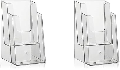 VITAdisplays® Flyerständer DINlang/DIN A6 (Postkarte) / 2 Etagen, Transparent (NE-120) (Packung mit 2)