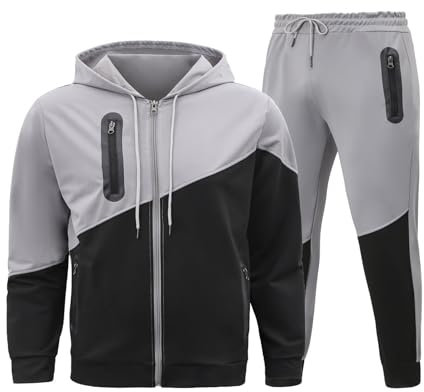 Duohropke Herren Sportanzug Trainingsanzug Reißverschluss Kapuzenpullover Freizeit Sport Set Herbst Winter Frühjahr Set Männer Langarm Jogging Anzug Sweatshirt