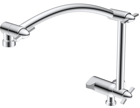 Hibbent Duschkopf-Verlängerungsarm aus Metall, 40,6 cm, mit 3-Wege-G1/2-Duschverlängerung, Umstellventil, massives Messing, flexibel, Höhe und Winkel, verstellbar, Edelstahl, Duschverlängerung, Chrom