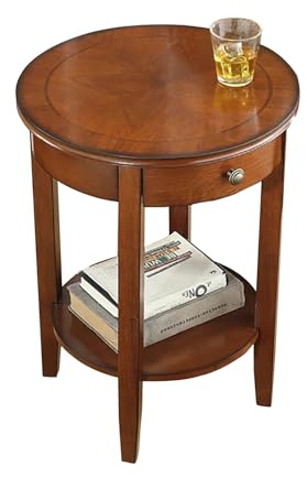 Gtzly Runder Beistelltisch Aus Massivem Holz mit Schublade, 2-Stufiger Moderner Beistelltisch Aus Der Mitte des Jahrhunderts for Wohnzimmer, Wohnheim, HeimbüRo, Schlafzimmer (Color : Brown)