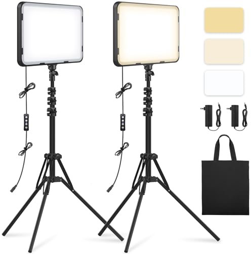 2 Pack LED Video Light Kit with 63'' Tripod Stand, Obeamiu 20W Photography Video Lighting 2500-8500K Studio Light for Content Creation Recording, Game Live Streaming, YouTube Vlogging, Zoom Calls