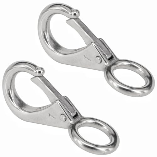 MAMDAFAON Fester Feder-Karabinerhaken, Schnellentriegelungs-Schäkel mit festem, rundem Ring, Marine-Boot-Augenclip, Karabiner, Yacht, Segelhaken, Hardware (2 Stück, 71 mm)