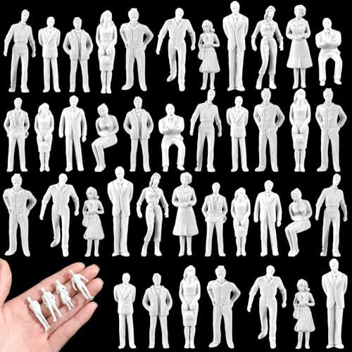 Namalu 50 Pcs 1: 50 Scale White Unpainted Mini People Figures Miniature People for Model Trains Architectural Standing and Sitting Mini Diorama Figures for Architectural Project Miniature Scenes