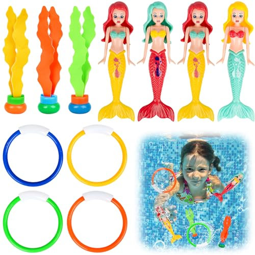 11 Stück Tauchspielzeug für Kinder, Unterwasser Tauchringe, Schnell im Boden Versinkend, Meerjungfrau Tauchspielzeug, Diving Toys Poolspielzeug-Set für Unterwasserspiel und Tauchtraining von Kindern