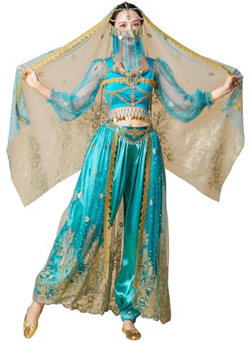 ZYACTU Damen Aladdin Jasmin Prinzessin Dress Up Party Bauchtanz Halloween Performance Kostüme Cosplay Outfits
