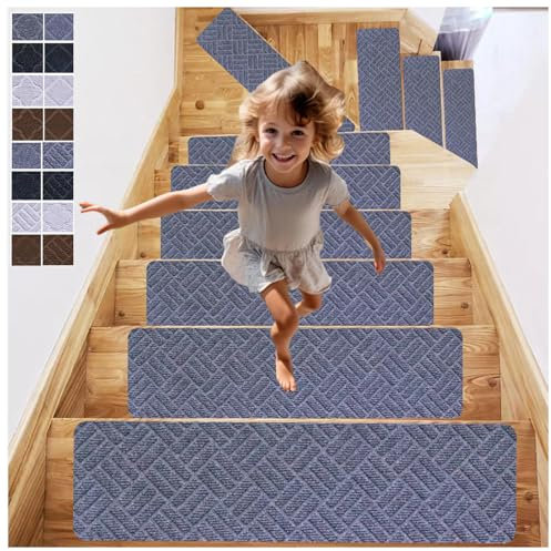RYJYQYX Anti-Rutsch Treppenteppich, Waschbar Treppenstufen Matten Antirutschmatte, 76 x 20,3 cm Treppenstufen Teppich für Kinder Ältere und Hunde,D-15Pcs