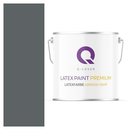 Q-COVER Latexfarbe Abwaschbar 5L (ca.35m2) Anthrazit Farbton Innenfarbe Wandfarbe Deckenfarbe Klasse 2 Mattfarbe Für Allergiker Scheuerfest Geruchlos Frei Von Voc