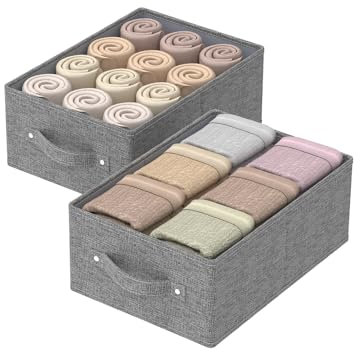 ENUMAIL Collapsible Storage Boxes, Fabric Cloth Organizer Baskets, Cube Bins for Organizing Home, Office and Closet, Grey, 2 Pack, 33x23x14cm