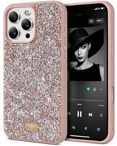 BEZ Handyhülle für iPhone 16 Pro Hülle Glitzer, Sparkle Diamond Crystal Bling Hülle mit Bling & Co. Serie für iPhone 16 Pro, Toskanisches Beige
