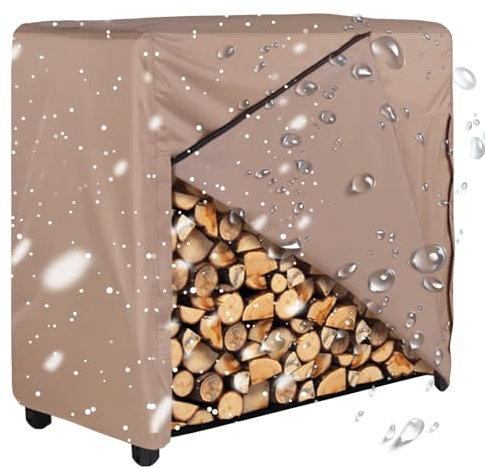 4ft Housse Range Buches Exterieur,Bache pour Support de Rangement pour Bois de Chauffage Imperméable pour Jardin,Couverture de Protection pour Étagère Porte Bûches de Cheminée(Size:210D oxford: 122*10