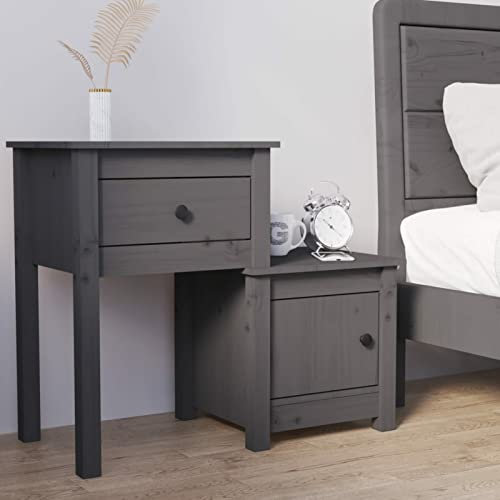 ShGaxin Nachttisch, Nachtschrank, Nachtkonsole, Bedside Tables, Nachtkästchen, Beistellschrank, Nachtkommode, Nightstand, Grau 79,5x38x65,5 cm Massivholz Kiefer