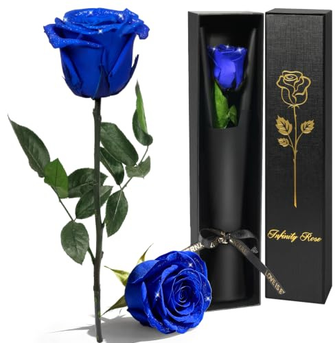 Yamonic Muttertagsgeschenk Ewige Rose Geschenke für Frauen,Infinity Rose mit Stiel Muttertagsgeschenke Mama, Echte Rose in Geschenkbox,Konservierte Blumen Geschenk Muttertag Valentinstag,Blaue Rose