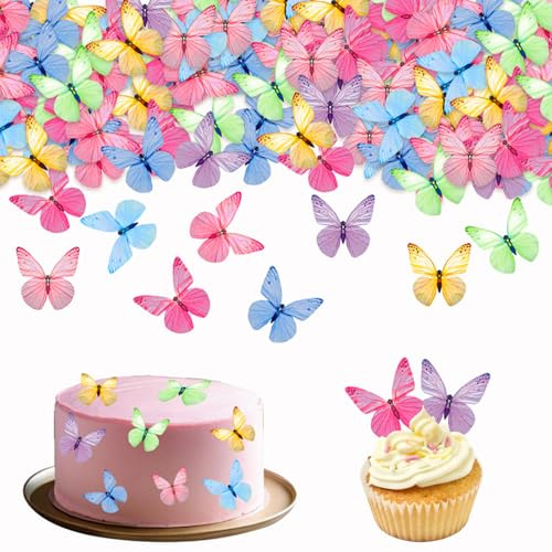 72Pcs Edible Butterfly Cake Topper Butterflies Cupcake Toppers Mix Color Butterfly Cake Decorations for Birthday Theme Wedding Anniversary Baby Shower Party Decorating