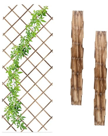Relaxdays Rankgitter ausziehbar, 3er Set, 180x90 cm, Holz, Rankhilfe Kletterpflanzen, Holzgitter Wand, Spalier, geflammt