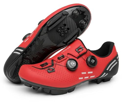 Scarpe da Mountain Bike Scarpe da Ciclismo Indoor E Outdoor da Uomo E Donna MTB Outdoor Scarpe da Ciclismo Traspiranti E Antiscivolo Scarpe da Spin Bike Unisex Compatibili-Red||Numeric_42