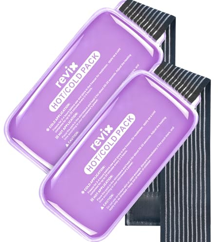 REVIX Impacchi gel riutilizzabili 2 caldi e freddi, design rinfrescante in PVC e cinturino regolabile, terapia flessibile su spalle, schiena e ginocchia (25 cm x 12 cm, viola)