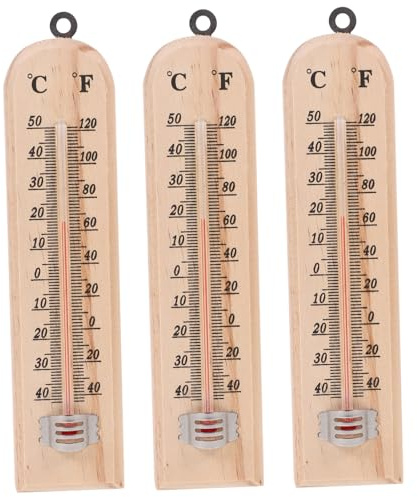 Kisangel Termometro Stile Classico Semplice 3 Pezzi in Legno da Tavolo Misuratore Temperatura Ambiente per Interno e Sauna