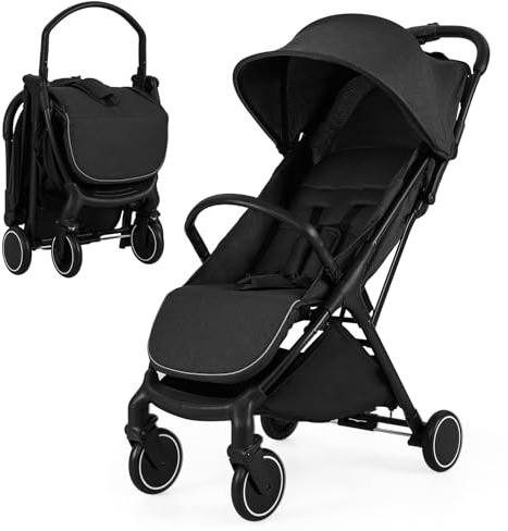 GOPLUS Cochecito Plegable para Niños, Cochecito con Respaldo Reclinado, Diseño Portátil y Compacto, con Estructura Metálica y Freno de Pie, para Niños Pequeños de 0-3 Años (Negro)