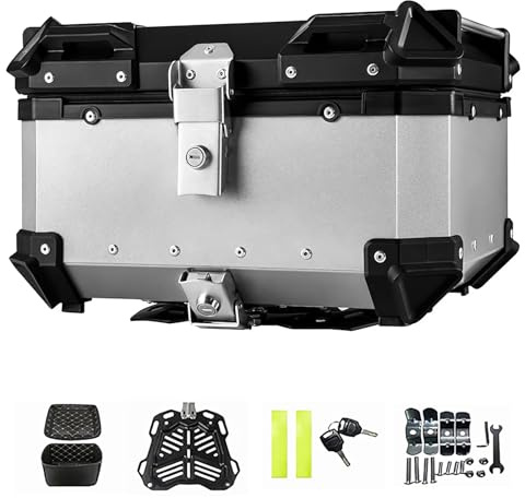 Top Case Moto, portabagagli impermeabili per motociclette, bauletto per moto con serratura di sicurezza, per stoccaggio caschi, in alluminio, adatto per la maggior parte di moto e maxi scooter, 65 l